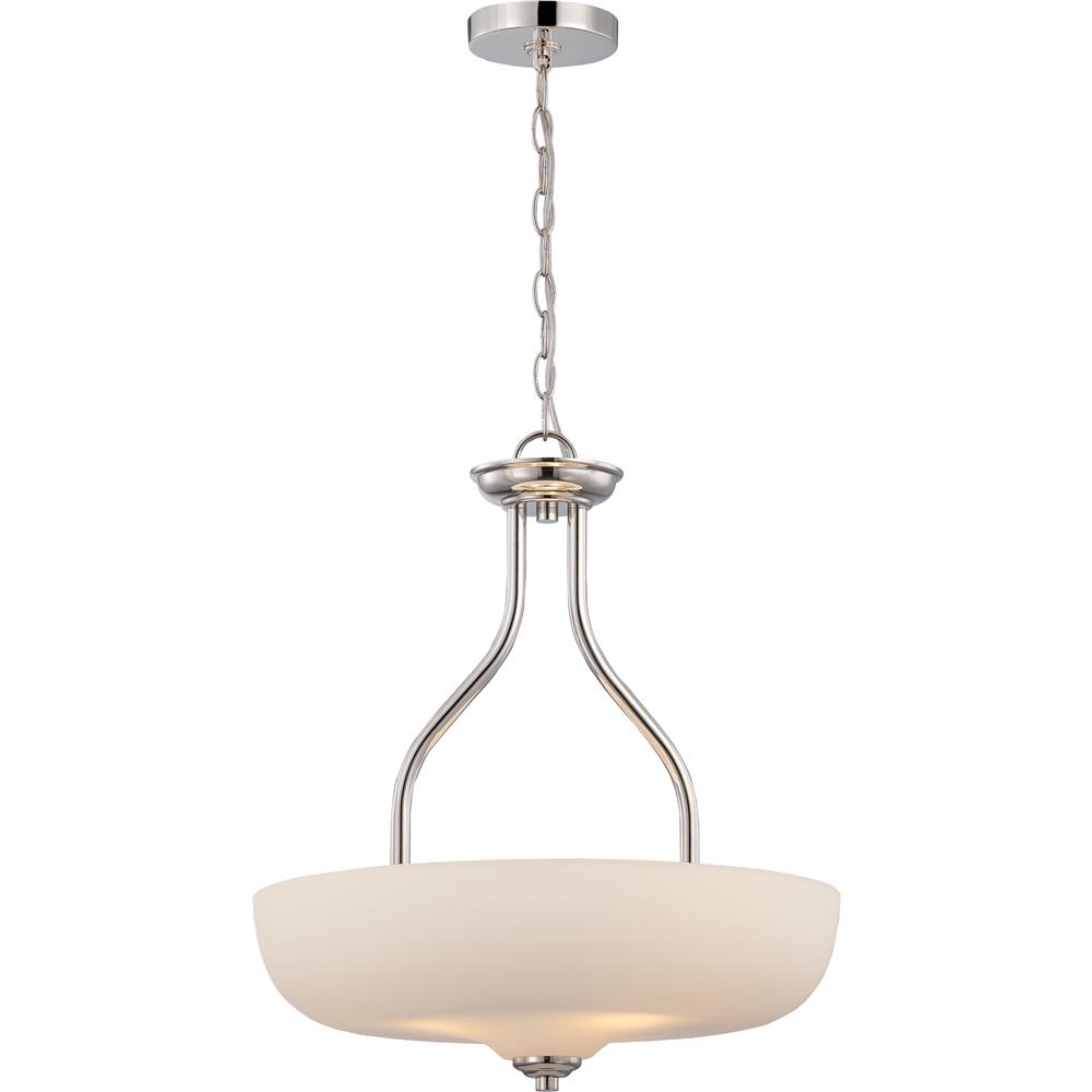Nuvo Lighting 62/385  Kirk - 3 Light Pendant with Etched Opal Glass - LED Omni Included in Polished Nickel Finish